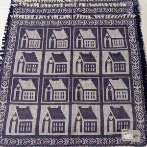 VTG Set of 4 Crown Craft Woven Placemats Reversible Blue White Fringe New House